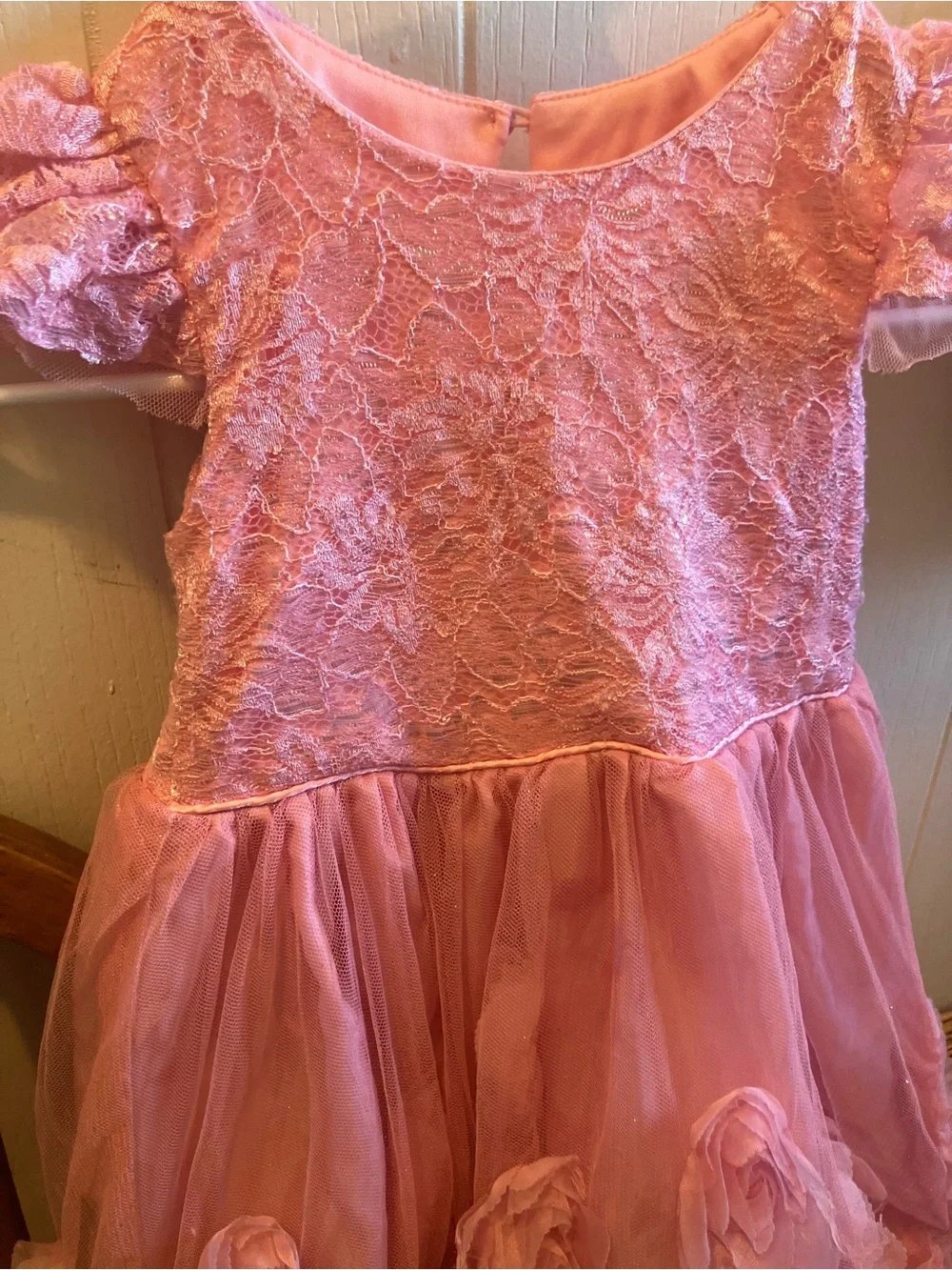 Nanette Kid's Pink Lace & Rose Appliqué Tulle Dress Size 5 EUC